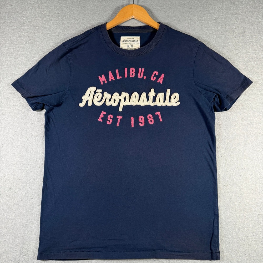 Aeropostale Mens Malibu‎ CA Graphic T-Shirt Navy Blue Cotton Tee M 2183AS12